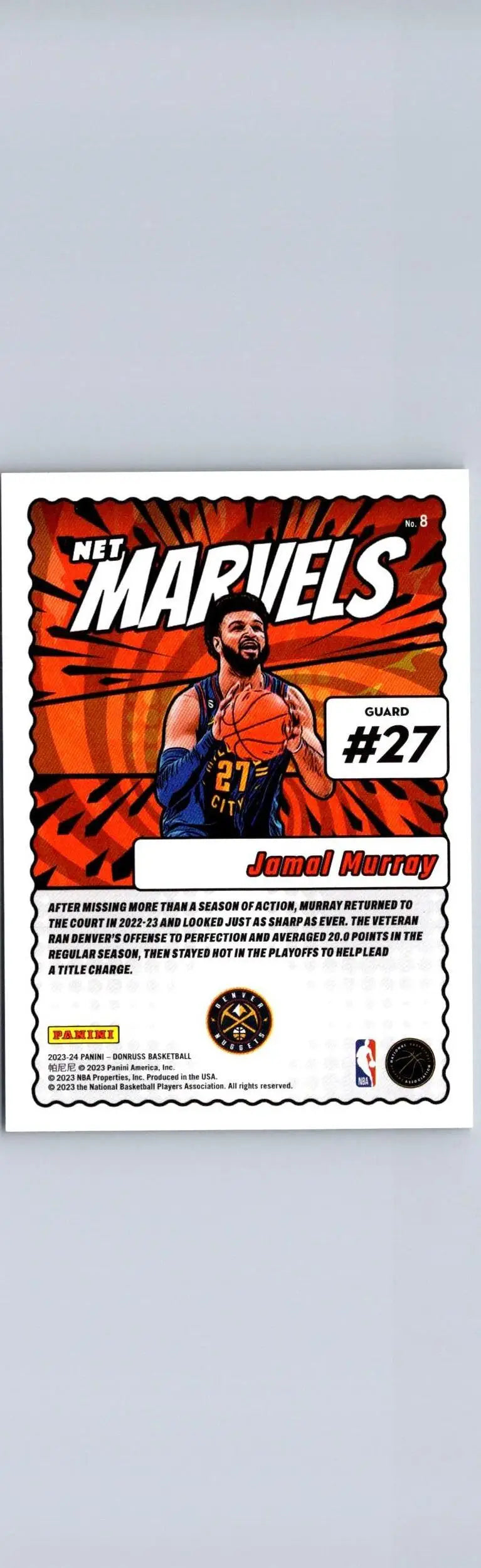 Jamal Murray Net Marvels basketball card from 2023-24 Donruss #8 collection