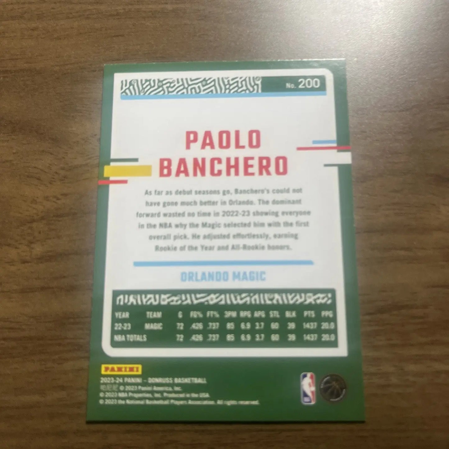 Paolo Banchero basketball card from 2023-24 Panini Donruss trading cards set