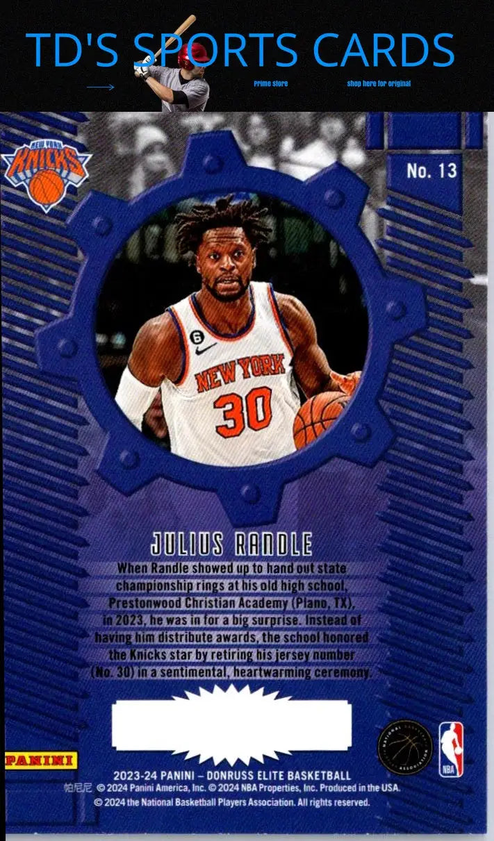 Basketball card of Julius Randle from 2023-24 Donruss Elite Craftsmen series