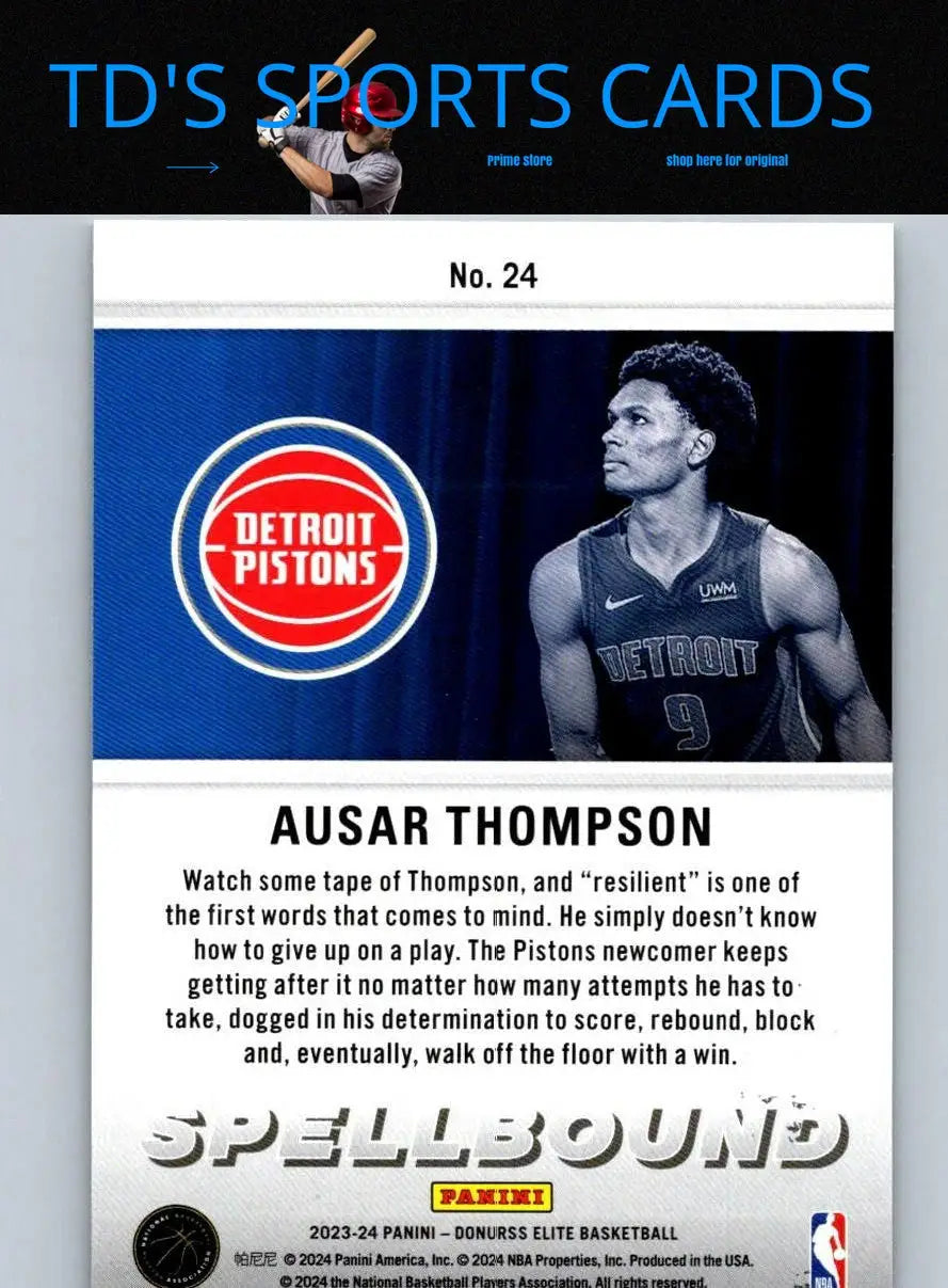 Ausar Thompson basketball card from 2023-24 Donruss Elite Spellbound collection