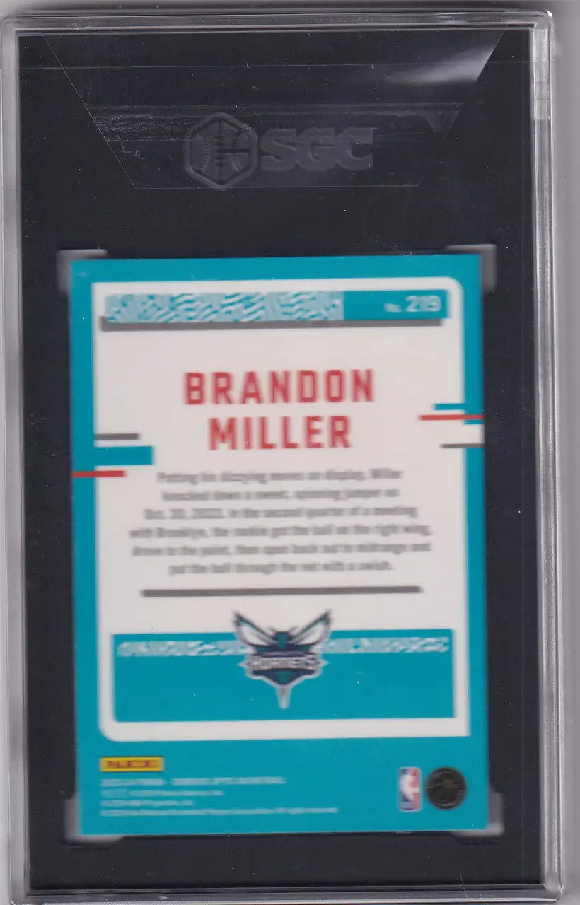 Graded Brandon Miller SGC 10 basketball card from 2023-24 Donruss Optic Charlotte Hornets