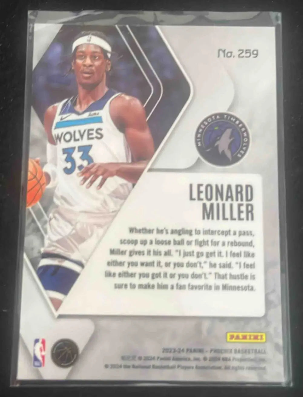 Basketball trading card featuring Leonard Miller of Minnesota Timberwolves from Panini Basketball Phoenix