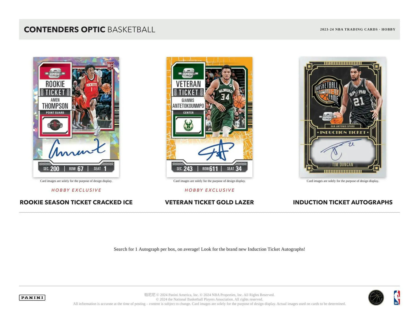 Basketball trading cards featuring contenders optic and cracked ice from 2023-24 Panini Contenders Hobby Box