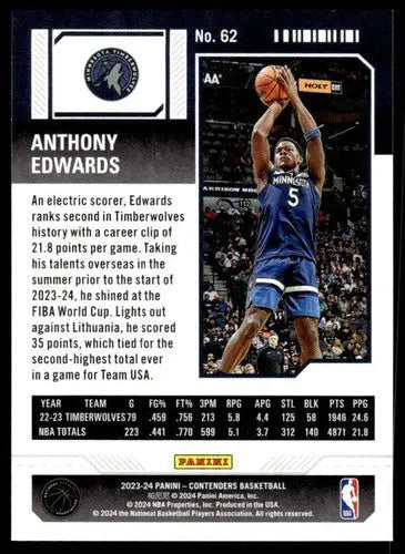 2023-24 Panini Contenders Season Ticket Retail #62 Anthony Edwards NM-M ID:74224 - Trading Cards