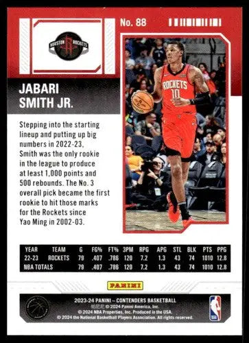 Basketball card of Jabari Smith Jr. from Panini Contenders Season Ticket retail series