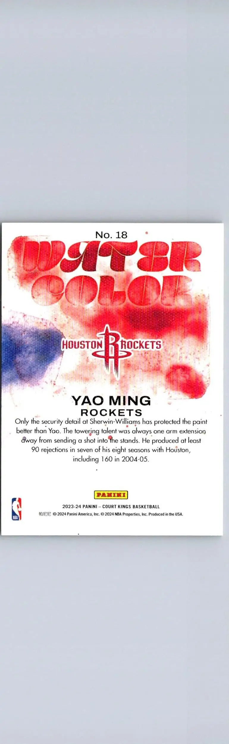 Yao Ming basketball card from 2023-24 Panini Court Kings featuring watercolor design