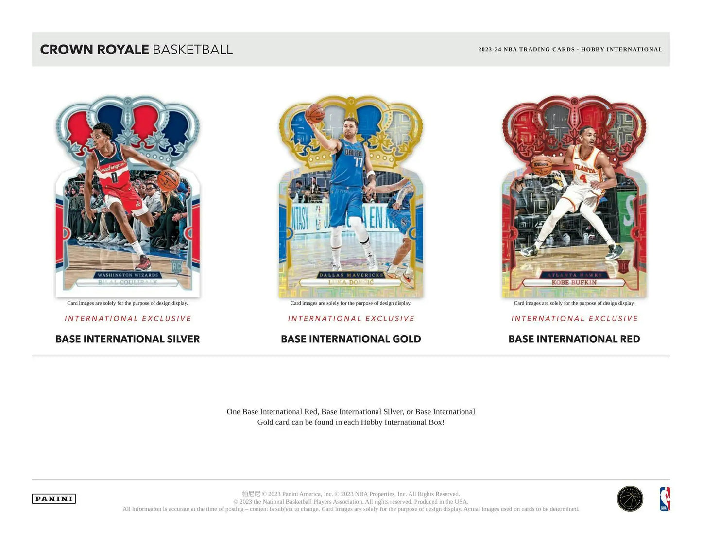 Three Crown Royale basketball cards from 2023-24 Panini Crown Royale International Hobby Box
