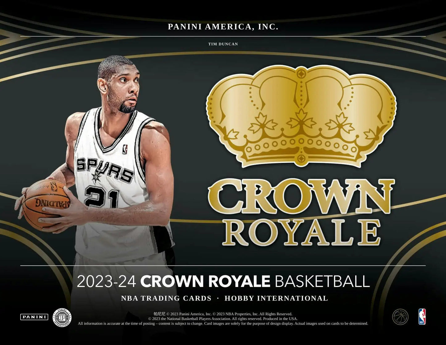 Basketball trading card from 2023-24 Panini Crown Royale International Hobby Box featuring an exclusive parallel