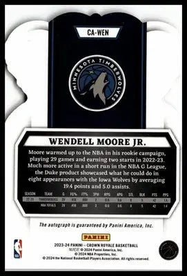 Back of a Panini NBA trading card for Wendell Moore Jr from Panini Crown Royale
