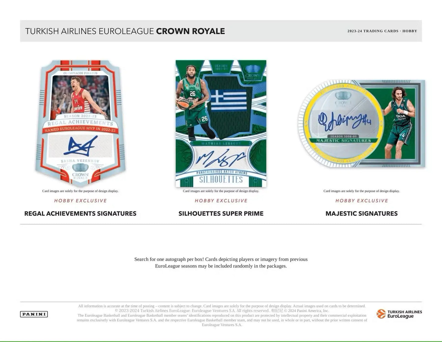 Basketball trading cards featuring base crystal designs from Panini Crown Royale EuroLeague set