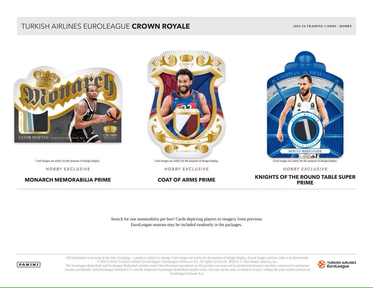 Euroleague Crown Royale trading cards featuring base crystal designs from Panini Crown Royale 2023/24