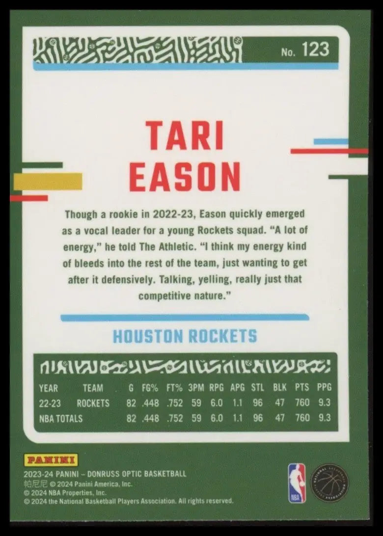 2023-24 Panini Donruss Optic Tari Eason #123 Houston Rockets Basketball Card NBA