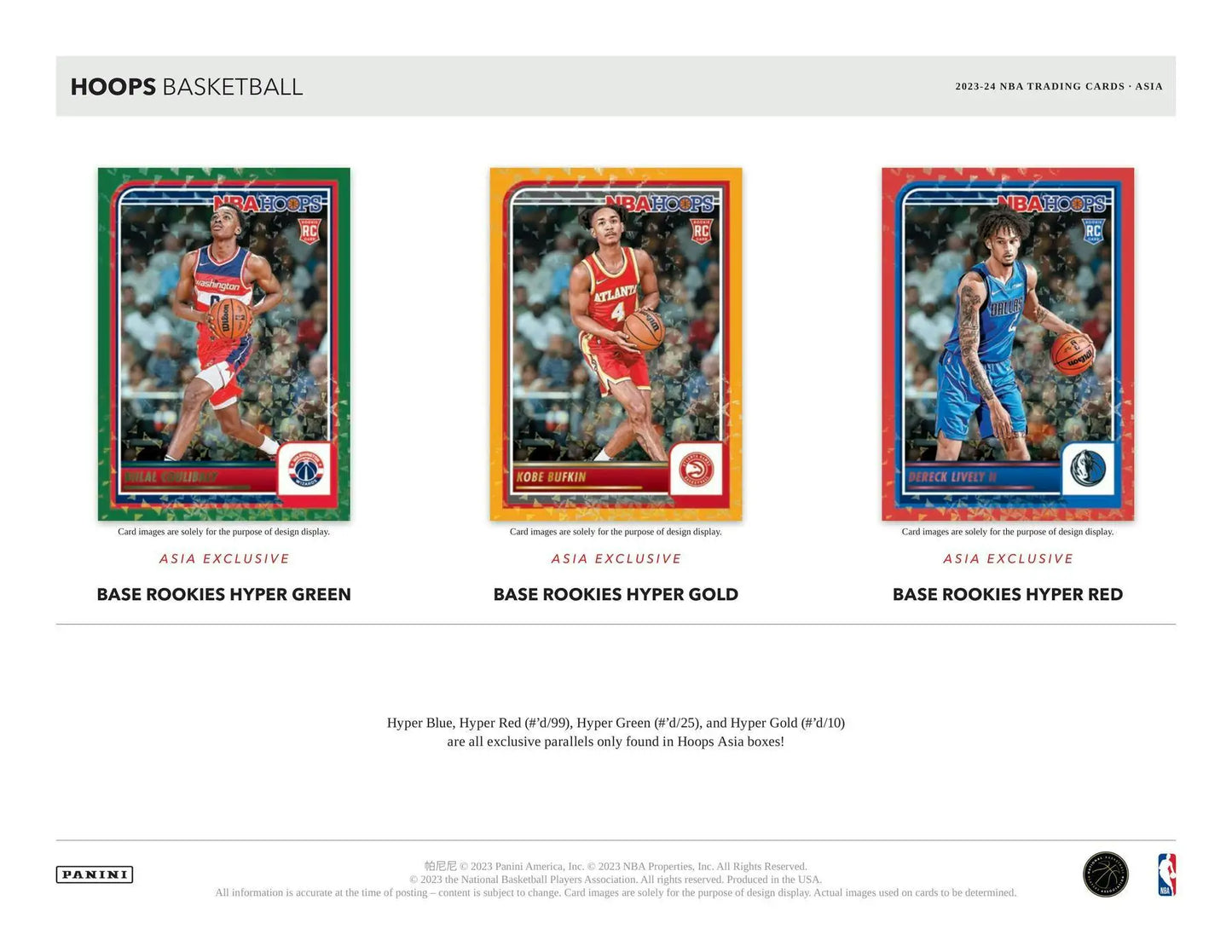 Three basketball trading cards from Panini Hoops Basketball Asia Box featuring hot signatures