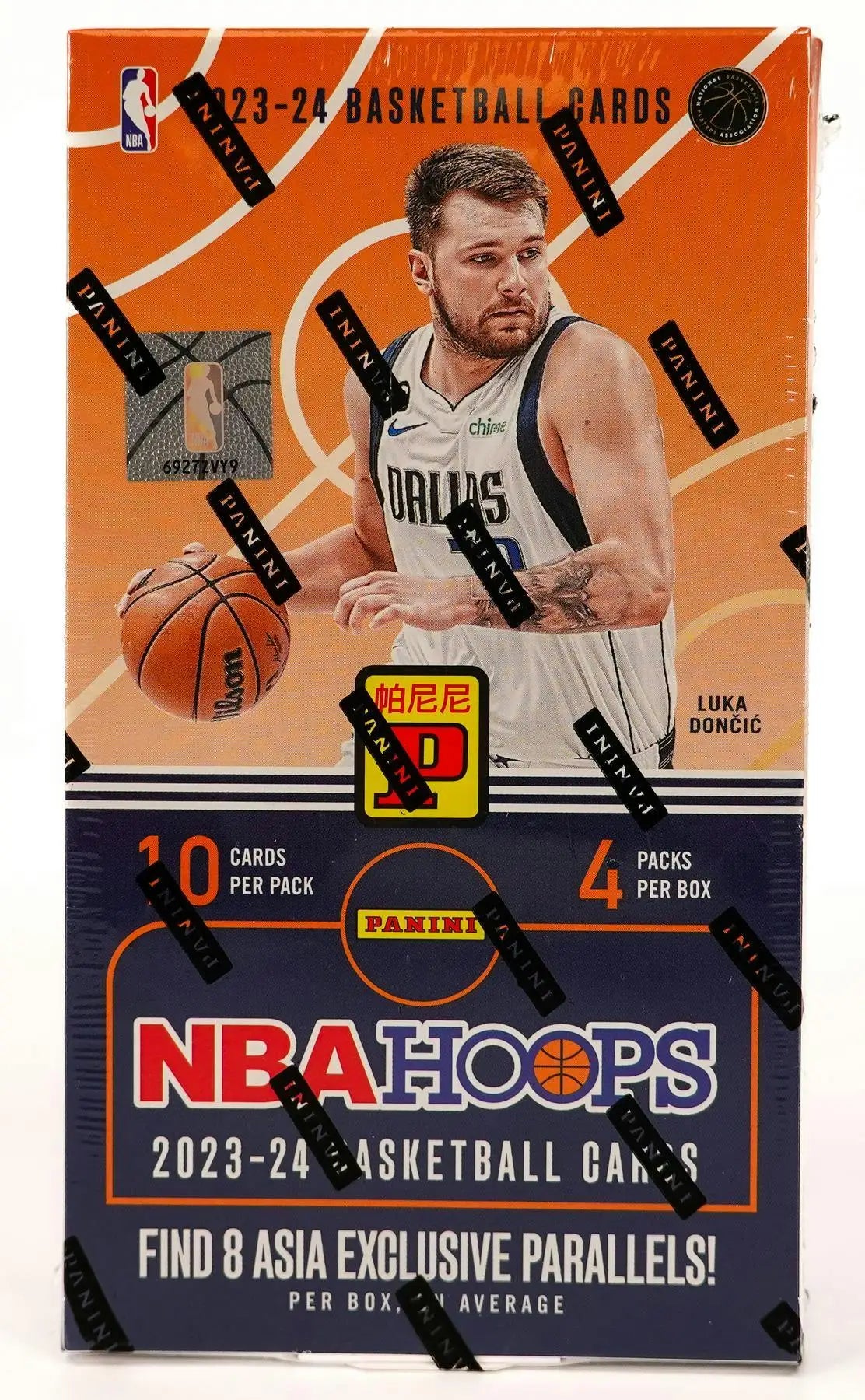 NBA Hoops 2023-24 basketball card box showcasing Panini Hoops Basketball Asia Box with hot signatures