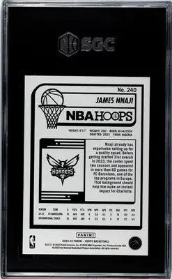 Graded Panini Hoops James Nnaji basketball card in the 2023 24 collection SGC 9