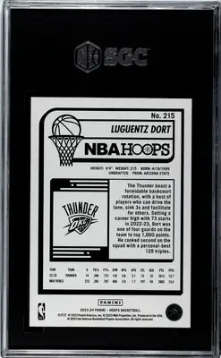 Graded Panini Hoops Luguentz Dort basketball card displayed in 2023-24 Panini Hoops collection