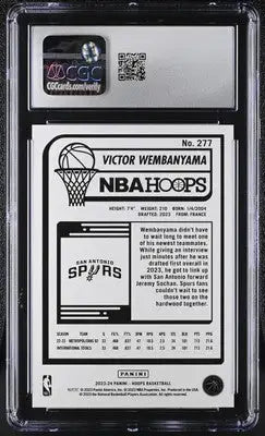 Hoops Victor Wembanyama basketball card from 2023-24 Panini Hoops Victor Wembanyama #277
