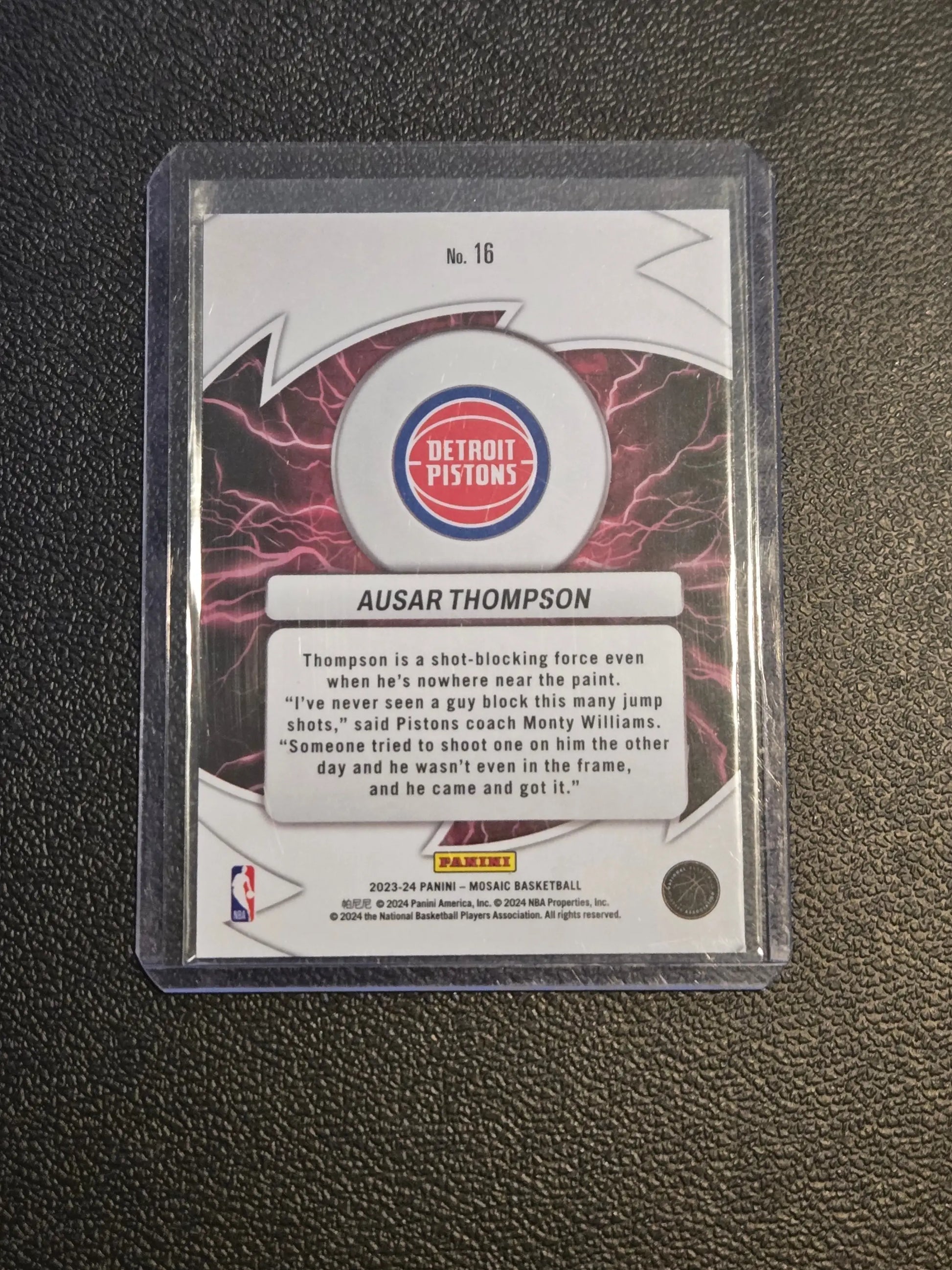 Ausar Thompson Thunder basketball trading card with Detroit Pistons logo and lightning background