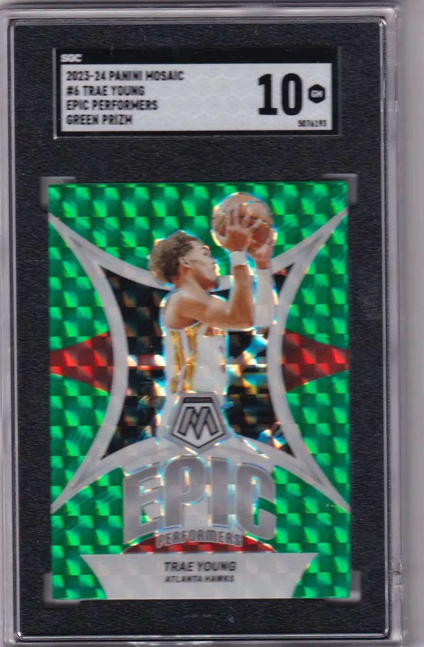 2023-24 Panini Mosaic Green Prizm #4 Trae Young SGC 10 Atlanta Hawks basketball card