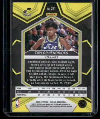 Panini Mosaic Taylor Hendricks NBA Debut RC basketball card from 2023-24 Panini Mosaic