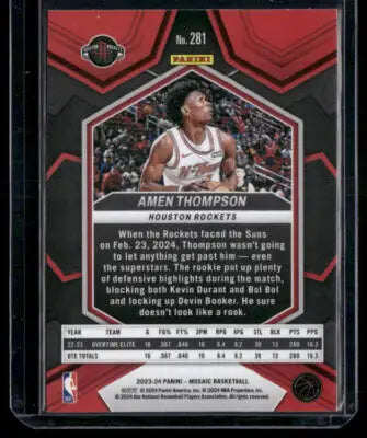 Amen Thompson basketball card City Edition 2023-24 Panini Mosaic Basketball Amen Thompson