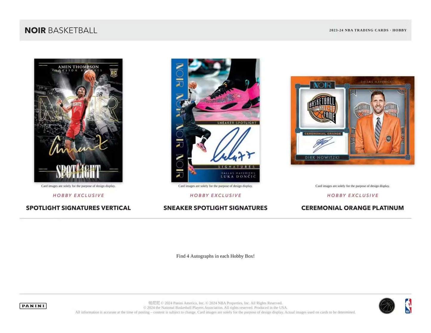 Basketball trading cards including memorabilia cards and spotlight signatures in 2023-24 Panini Noir Hobby Box