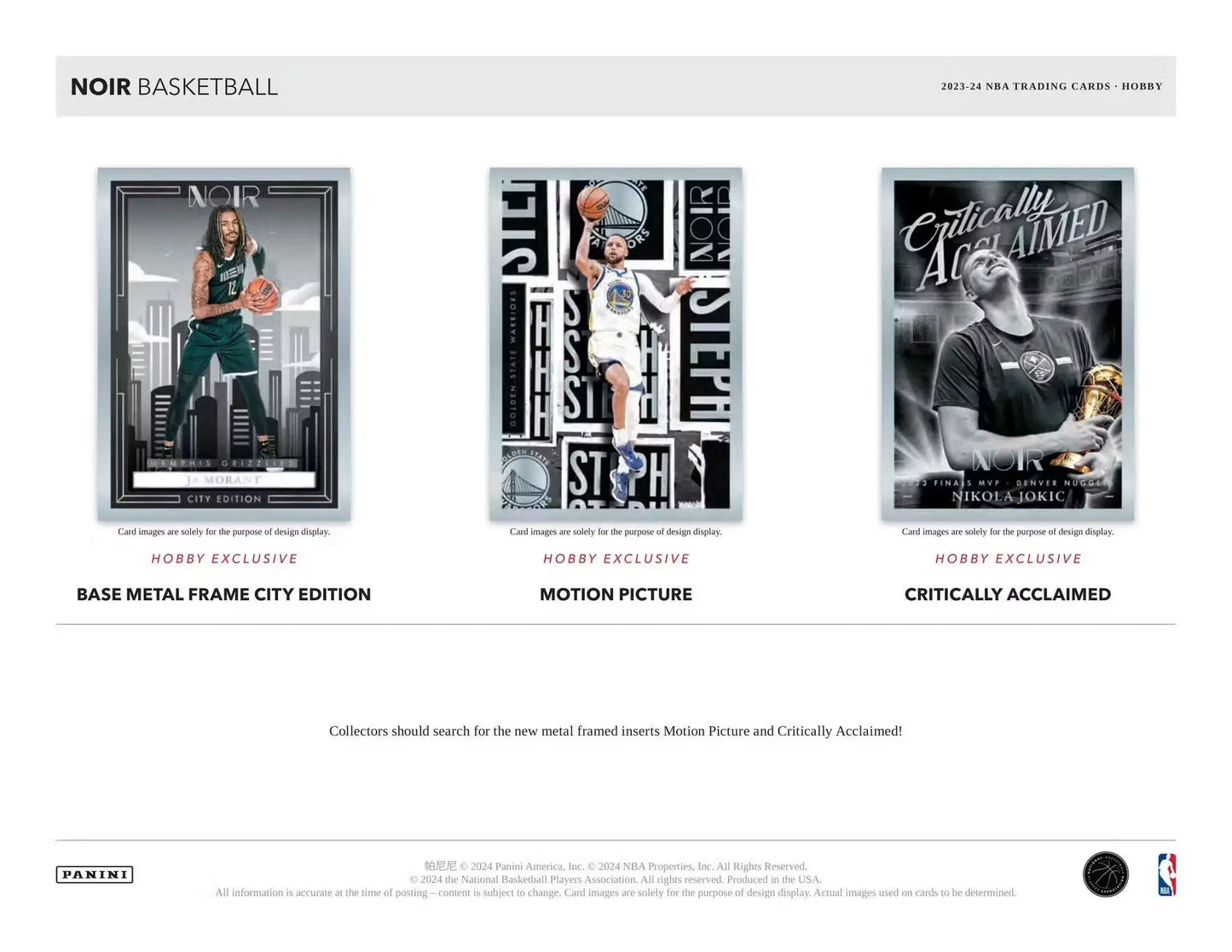 Basketball trading cards from 2023-24 Panini Noir Hobby Box with memorabilia, spotlight signatures