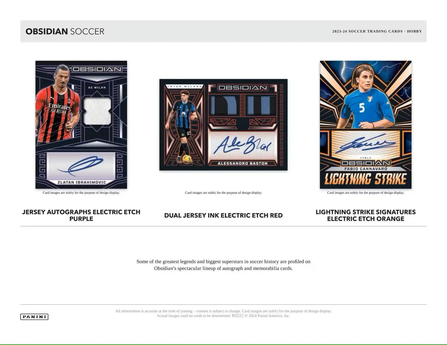 Three soccer trading cards from the 2023-24 Panini Obsidian Soccer Hobby Box