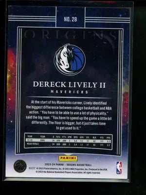 2023-24 Panini Origins Basketball Dereck Lively II card for basketball Dereck Lively fans