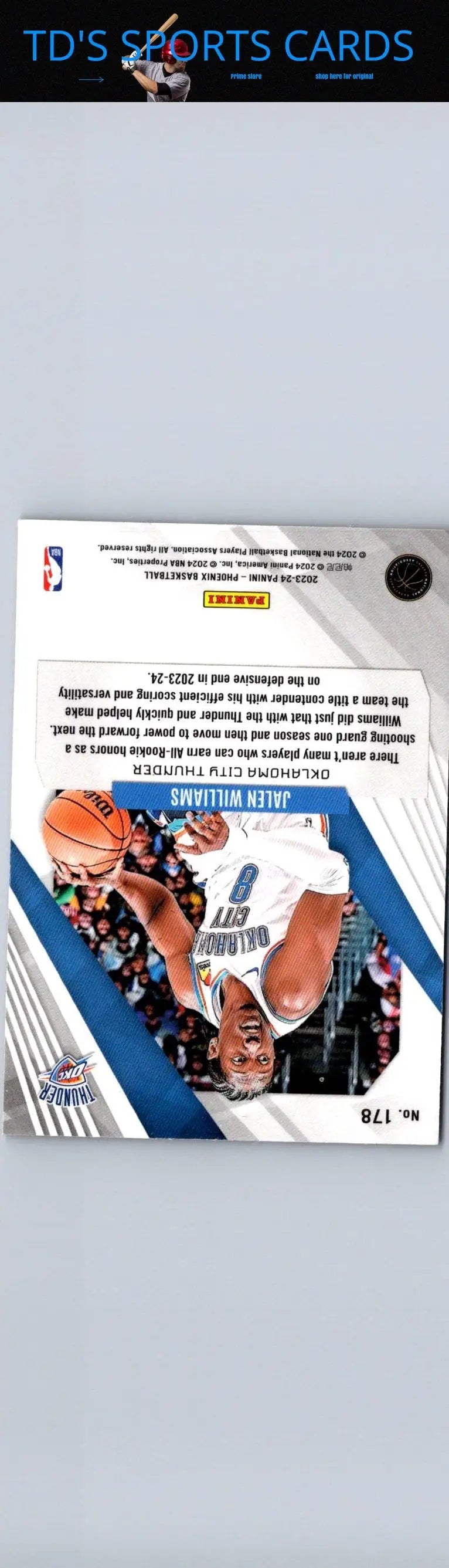 Basketball trading card of Jalen Williams Phoenix Blue Ice from 2023-24 Panini Phoenix series