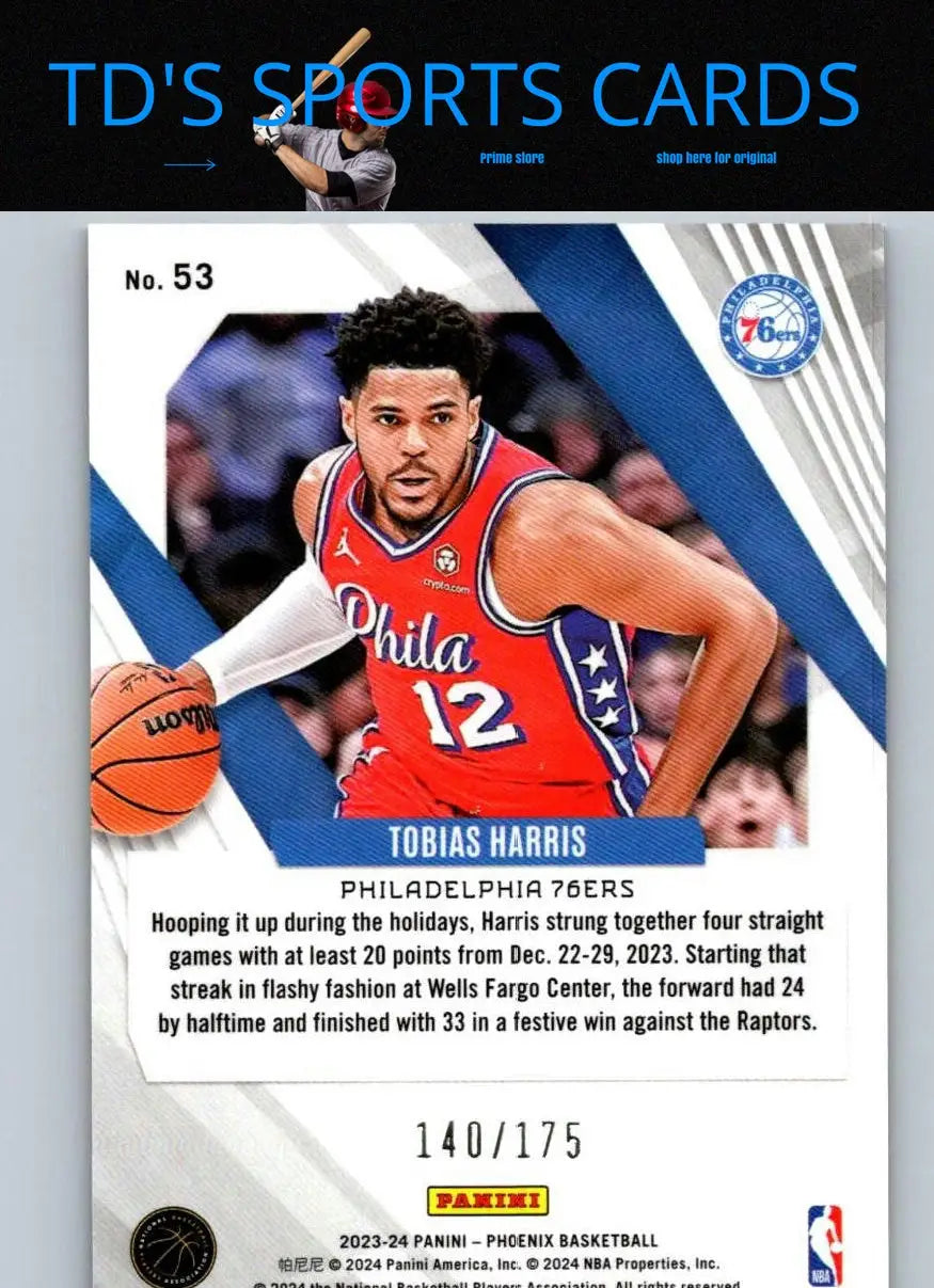Tobias Harris Pink basketball card from 2023-24 Panini Phoenix #53 limited to 175