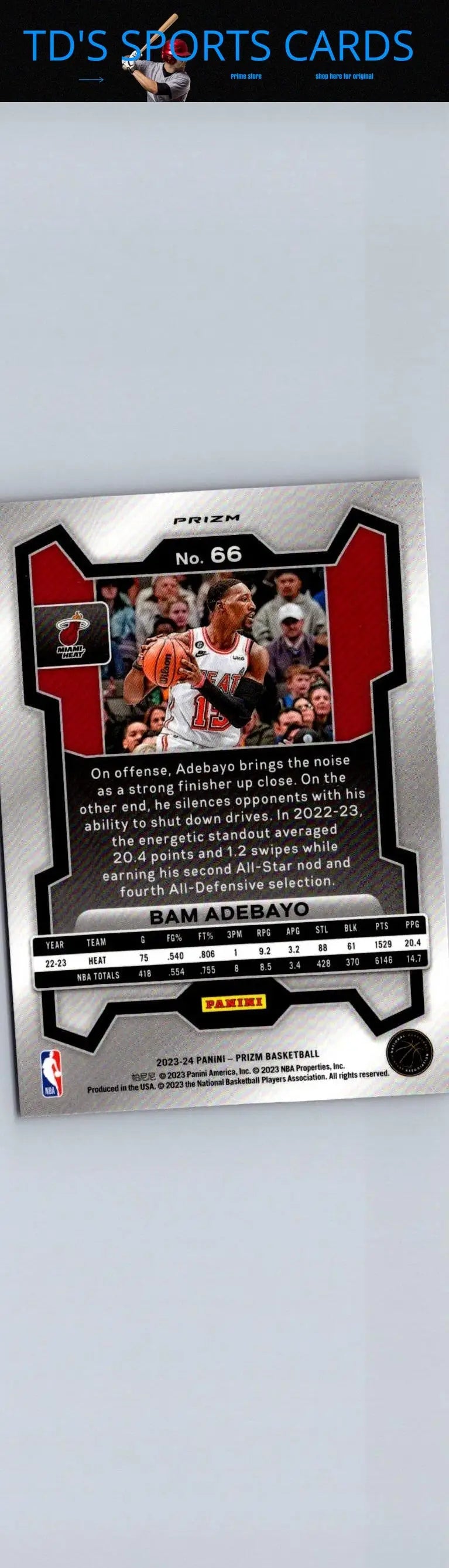 Bam Adebayo basketball card from 2023-24 Panini Prizm Prizms Pink Ice edition
