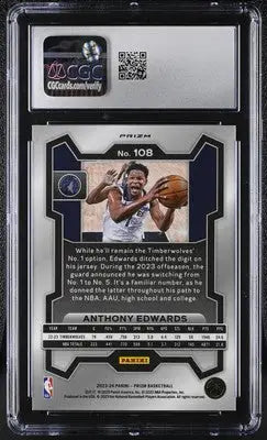 Graded 2023-24 Panini Prizm Anthony Edwards Ice Basketball Card CGC 10
