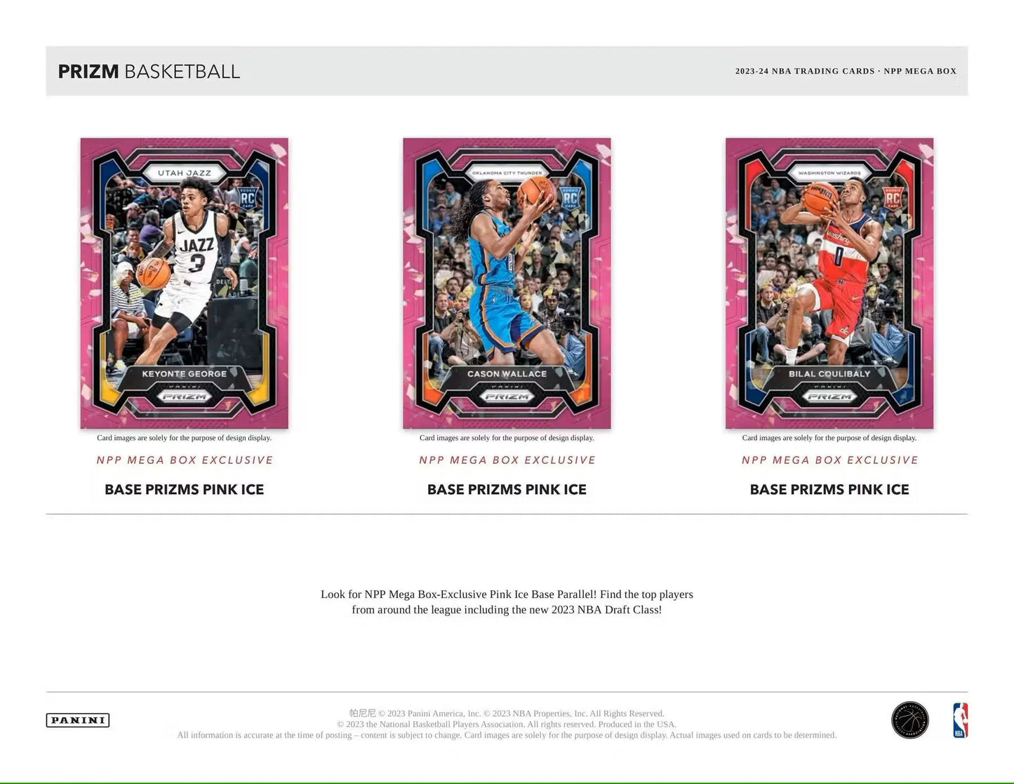Three pink-bordered basketball trading cards featuring Pink Ice Prizms from Prizm Basketball