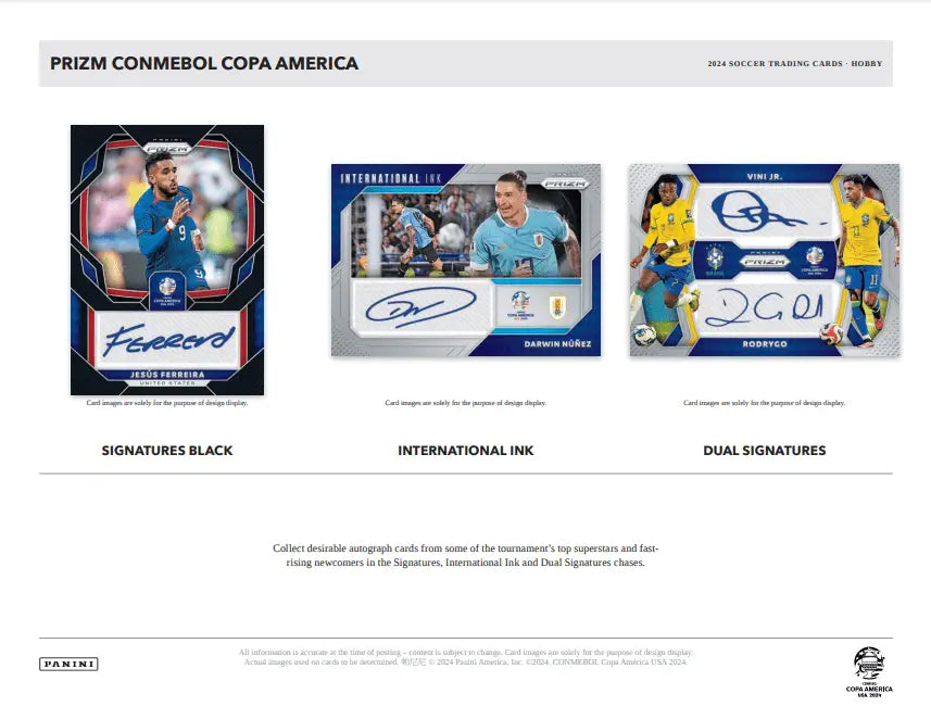Soccer trading cards from the 2023-24 Panini Prizm Copa America hobby box