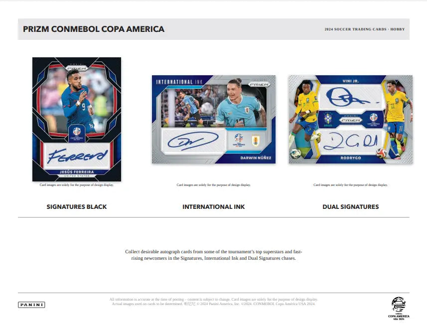 Soccer trading cards featuring Copa America players from the Panini Prizm Copa series