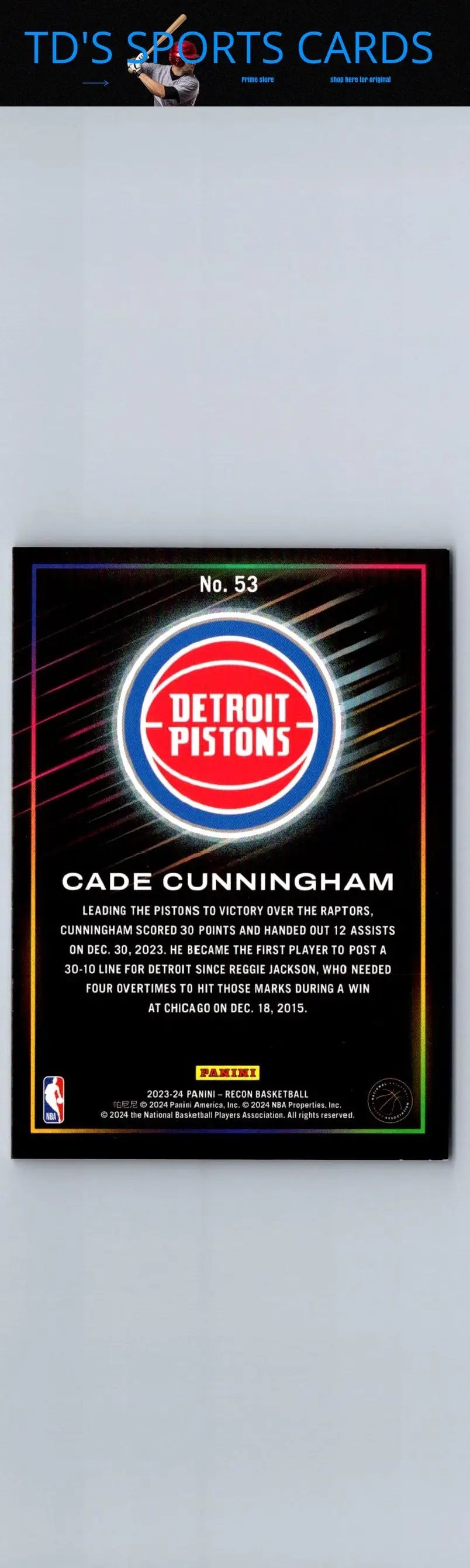 Cade Cunningham Detroit Pistons trading card from 2023-24 Panini Recon #53