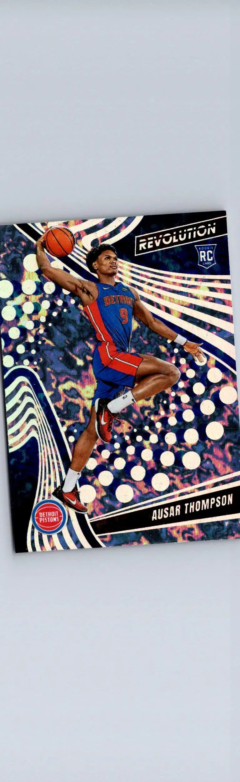 Basketball trading card featuring Ausar Thompson in Detroit Pistons uniform from Panini Revolution
