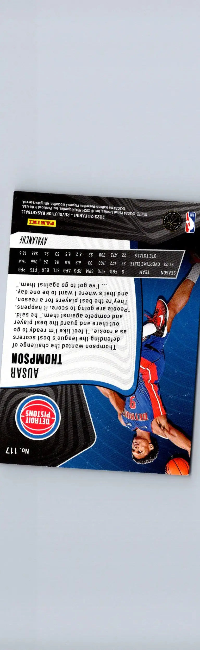 Basketball trading card of Ausar Thompson Avalanche from 2023 24 Panini Revolution series
