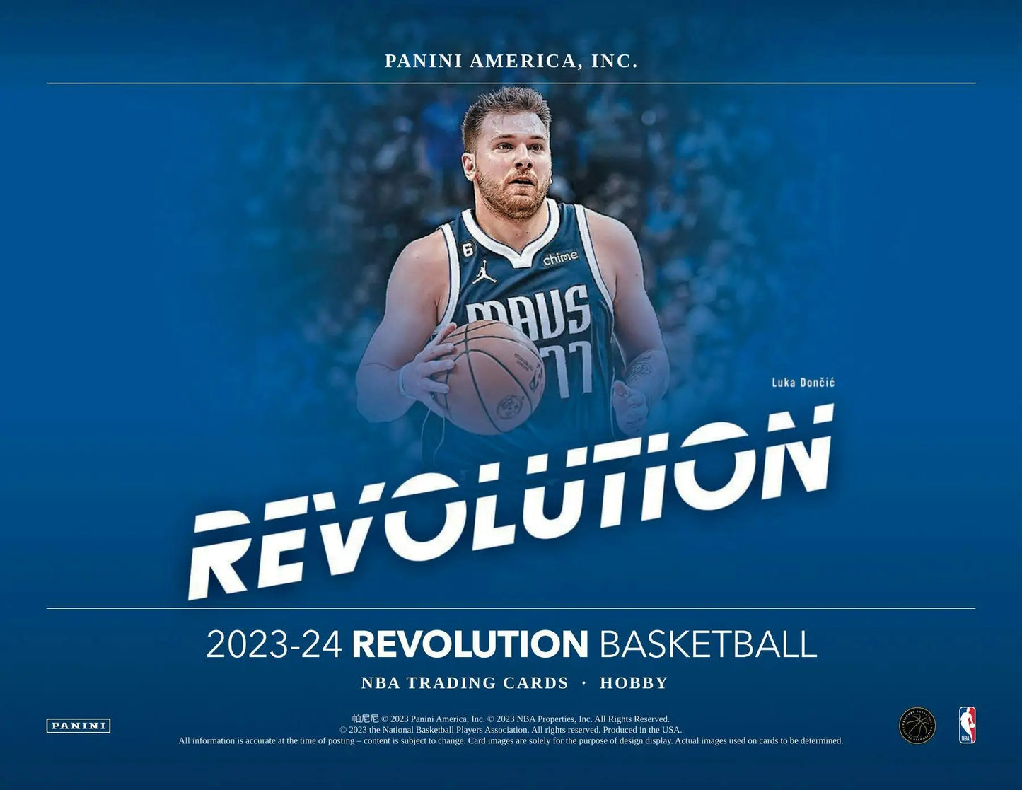 2023-24 Panini Revolution hobby box ad featuring Mavericks player with randomly inserted autographs