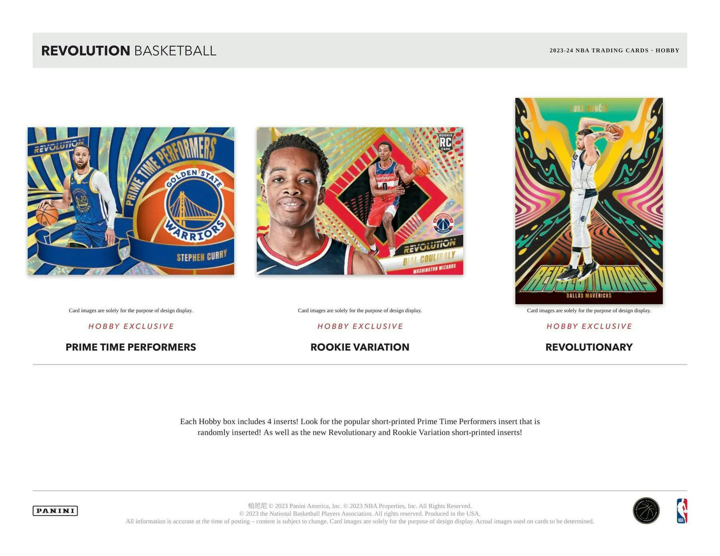 Stylized basketball trading cards in 2023-24 Panini Revolution Hobby Box with randomly inserted autographs