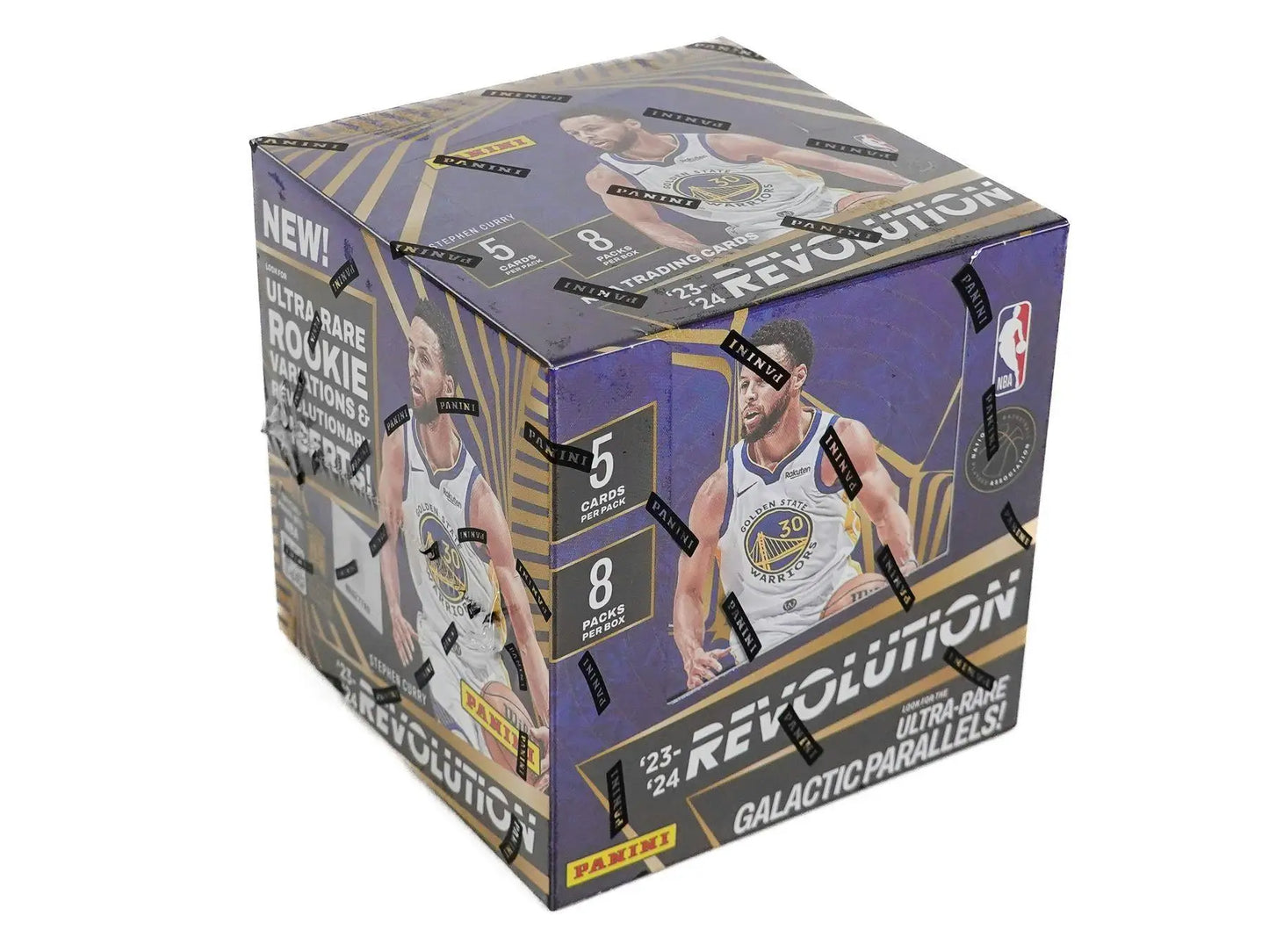 2023-24 Panini Revolution Basketball Hobby Box with purple design and randomly inserted autographs