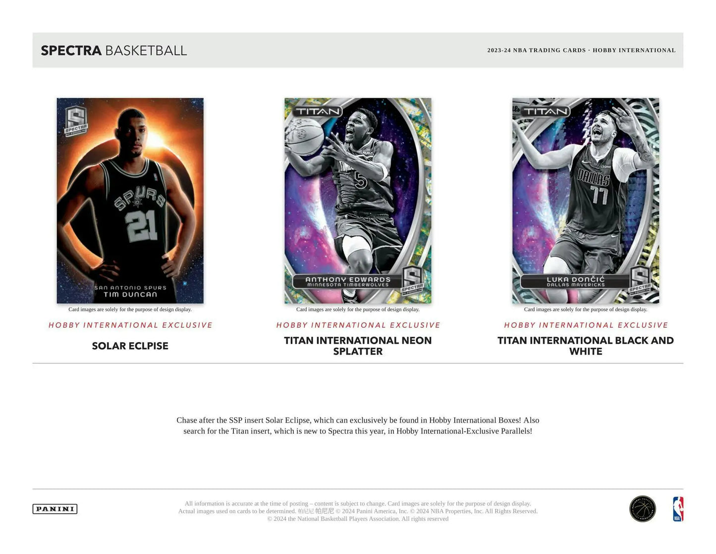 Basketball trading cards from 2023-24 Panini Spectra with three parallels and exclusive base