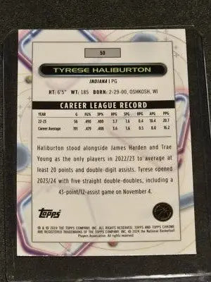 Tyrese Haliburton basketball card from 2023-24 Topps Chrome Cosmic collection