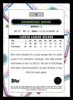 Desmond Bane basketball card from 2023-24 Topps Chrome Cosmic series