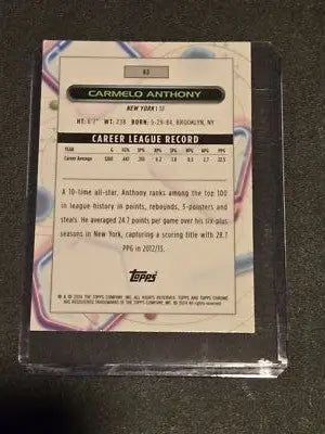 2023-24 Topps Chrome Cosmic Carmelo Anthony basketball card for collection and trading