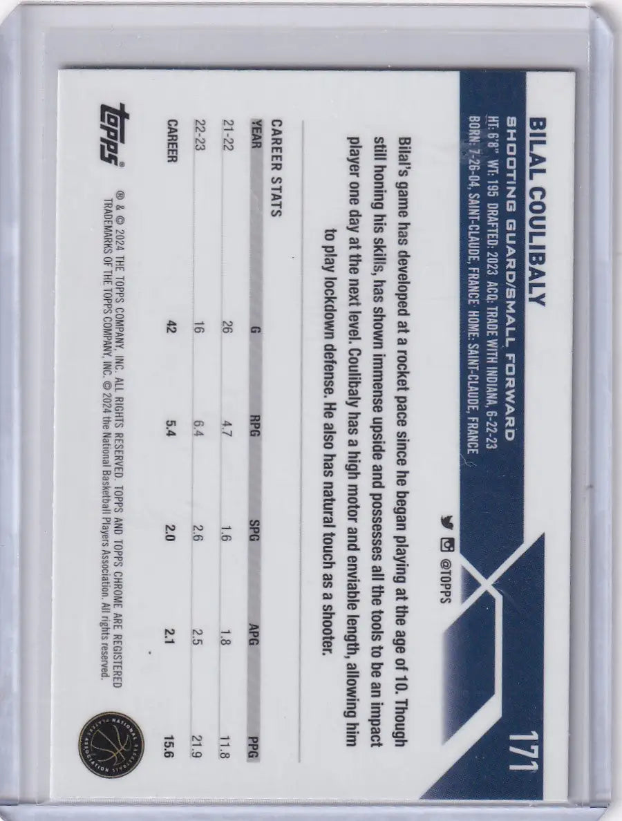 Topps Chrome Green basketball trading card featuring Bilal Coulibaly for Washington Wizards