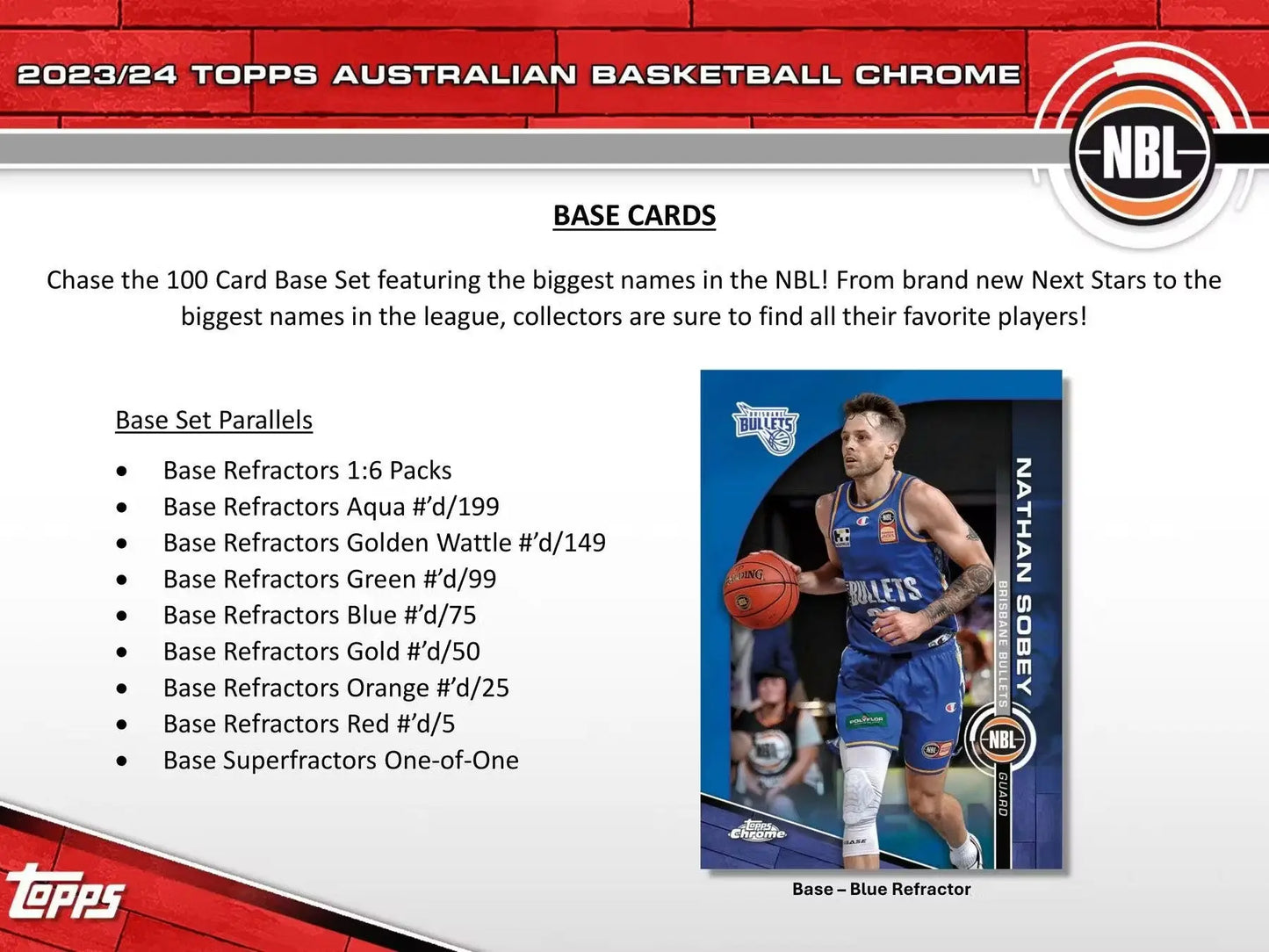 Basketball card advertisement featuring Big City Ballers Superfractors One-of-One Refractors Orange from 2023-24 Topps Chrome NBL Australian Hobby Box