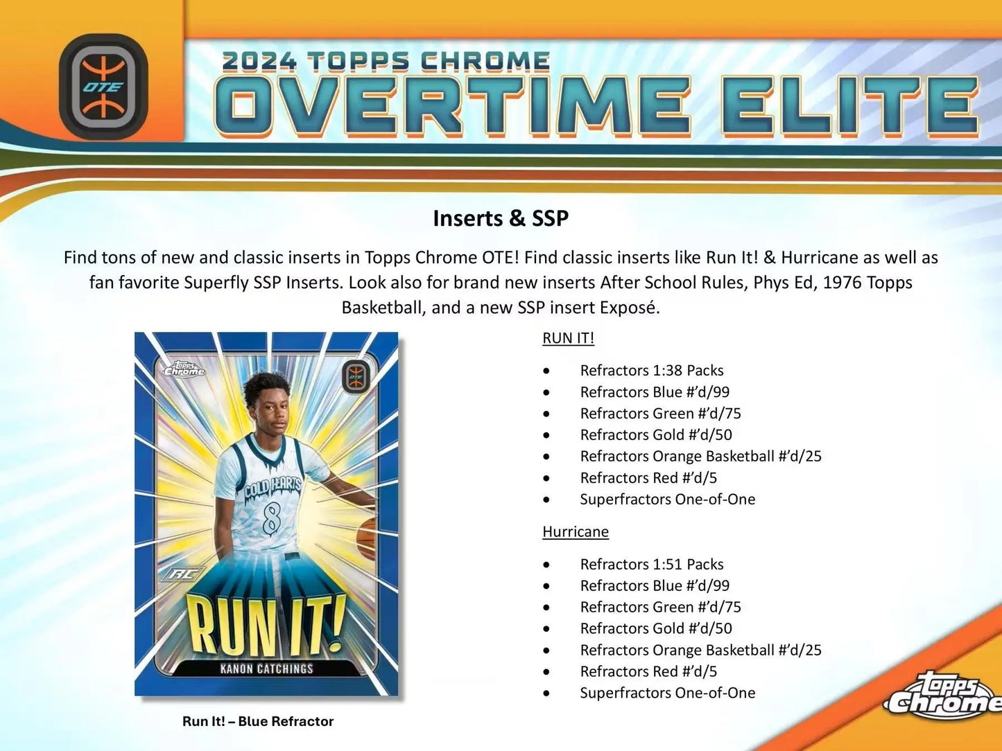 2024 Topps Chrome Overtime Elite trading card with refractors orange basketball style