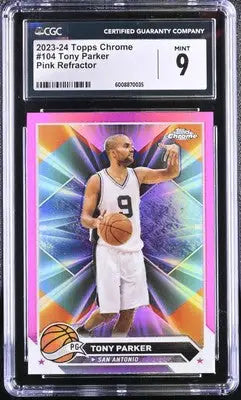 Graded 2023-24 Topps Chrome Tony Parker Pink Refractor Basketball Card CGC 9